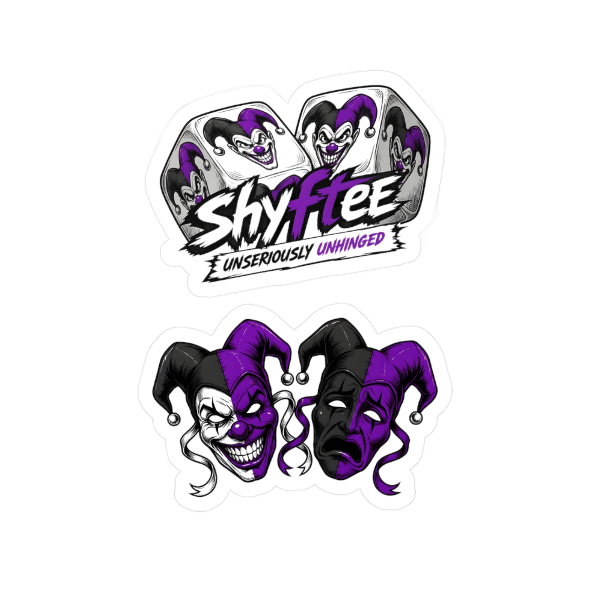 Shyftee Dice Logo + Comedy and Tragedy Stickers (Purple)