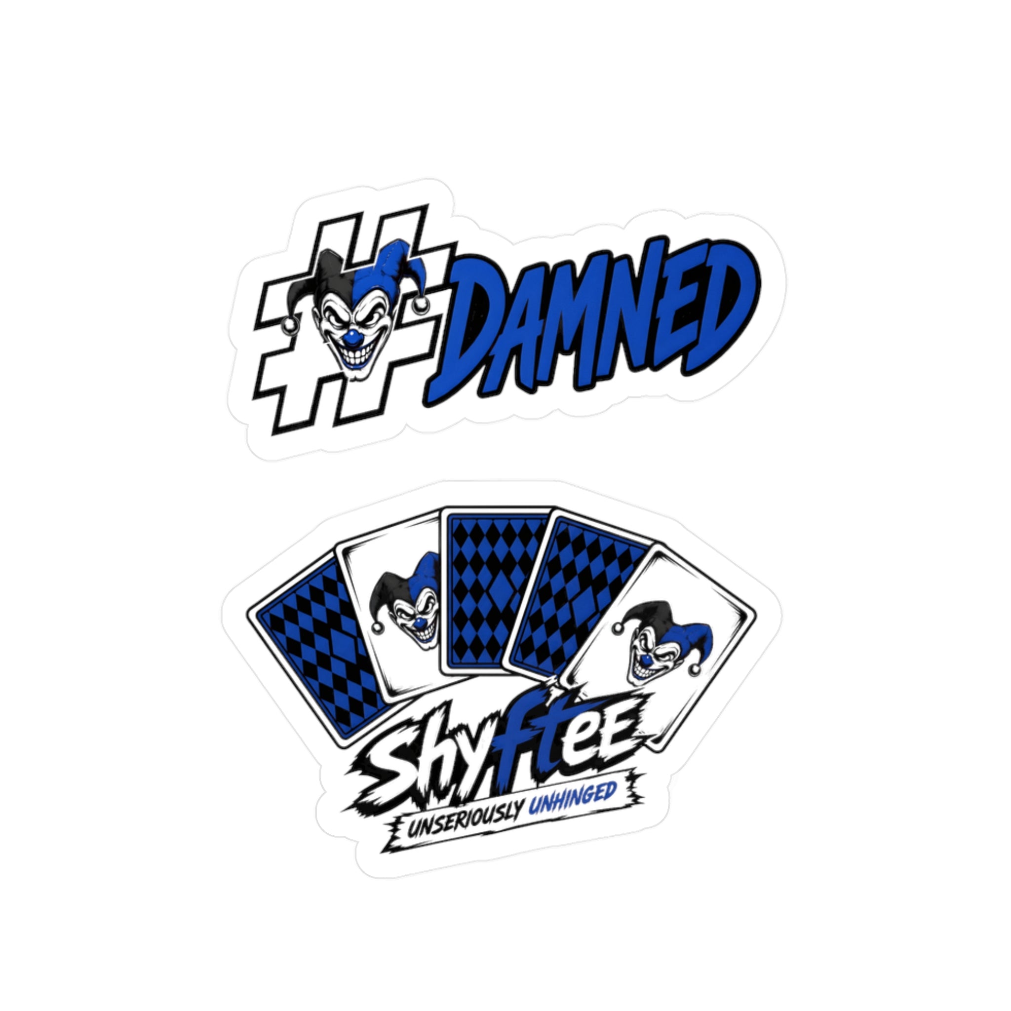 Shyftee "Damned + Card Deck Logo" Stickers (Blue)