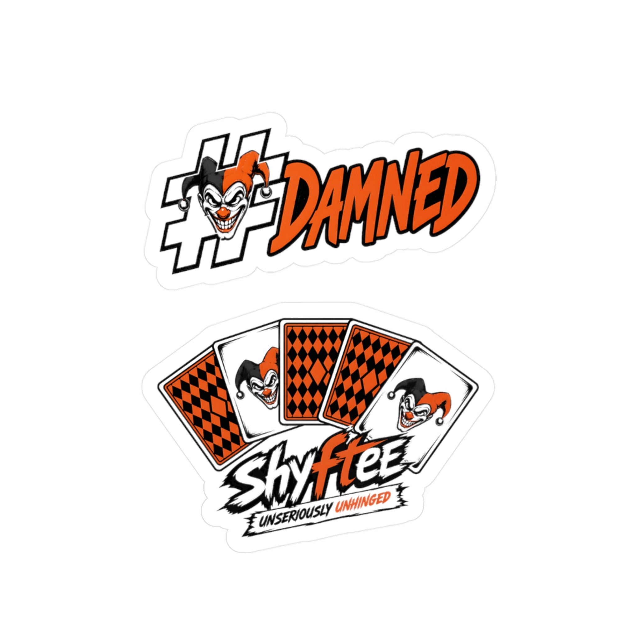 Shyftee "Damned + Card Deck Logo" Stickers (Orange)