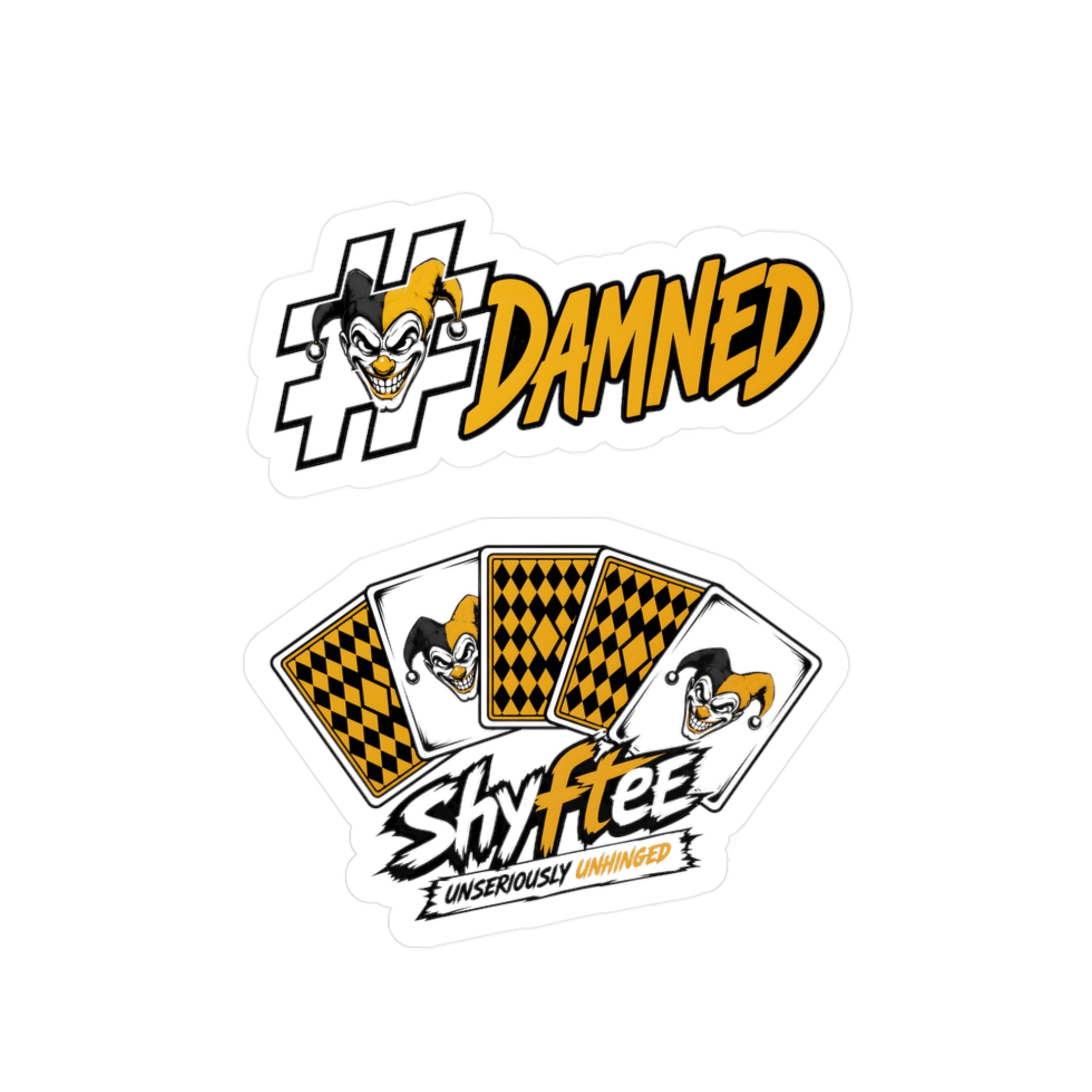 Shyftee "Damned + Card Deck Logo" Stickers (Yellow)
