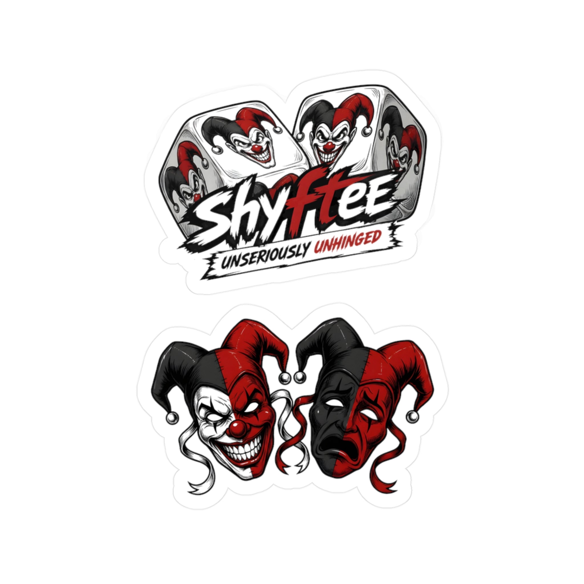 Shyftee Dice Logo + Comedy and Tragedy Stickers (Red)